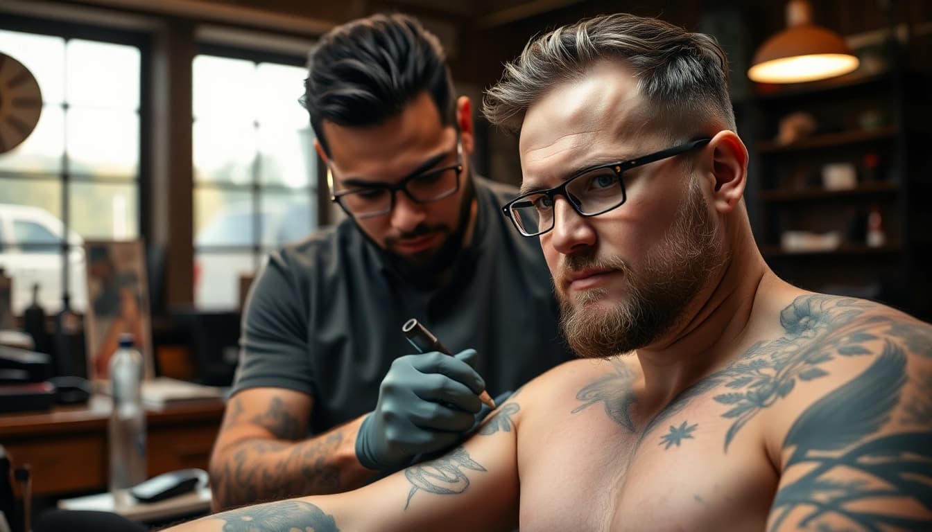 Talented artist creating stunning tattoos at Tattoo Studio München, showcasing intricate designs and colors.