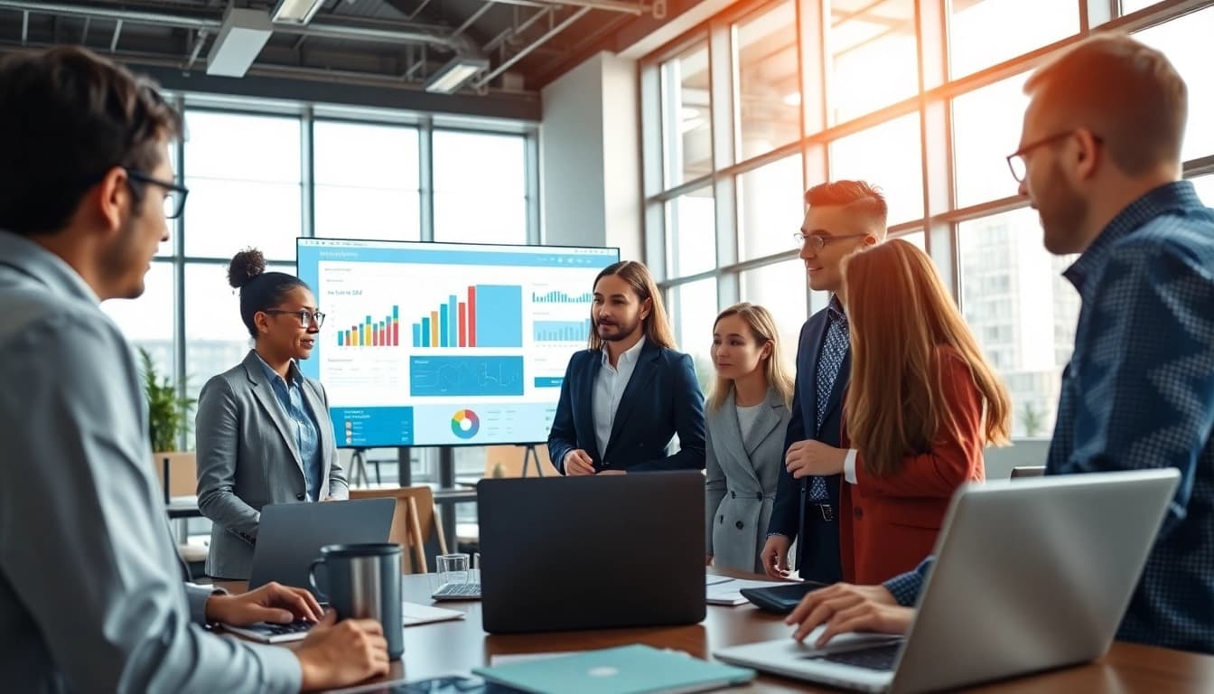 Effiziente Teamarbeit bei der Implementierung von SAP ERP in modernem Buero.