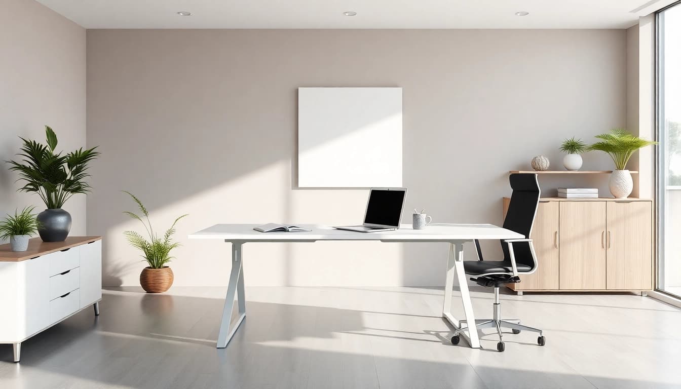 Elegantes Büro mit modernen Büromöbeln für optimale Ergonomie und Stil.