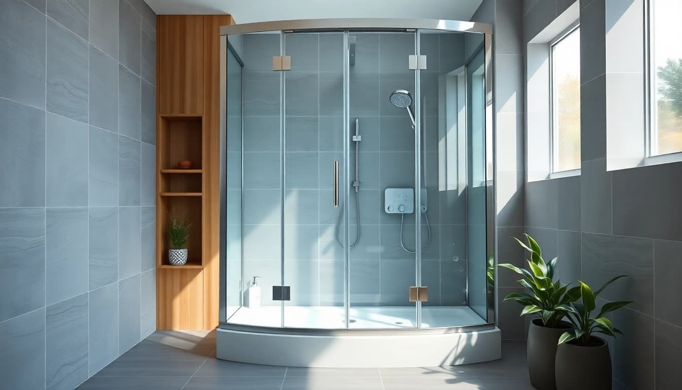 Erleben Sie die duschkabine 100x100 pendeltür im modernen Bad mit eleganten Details.