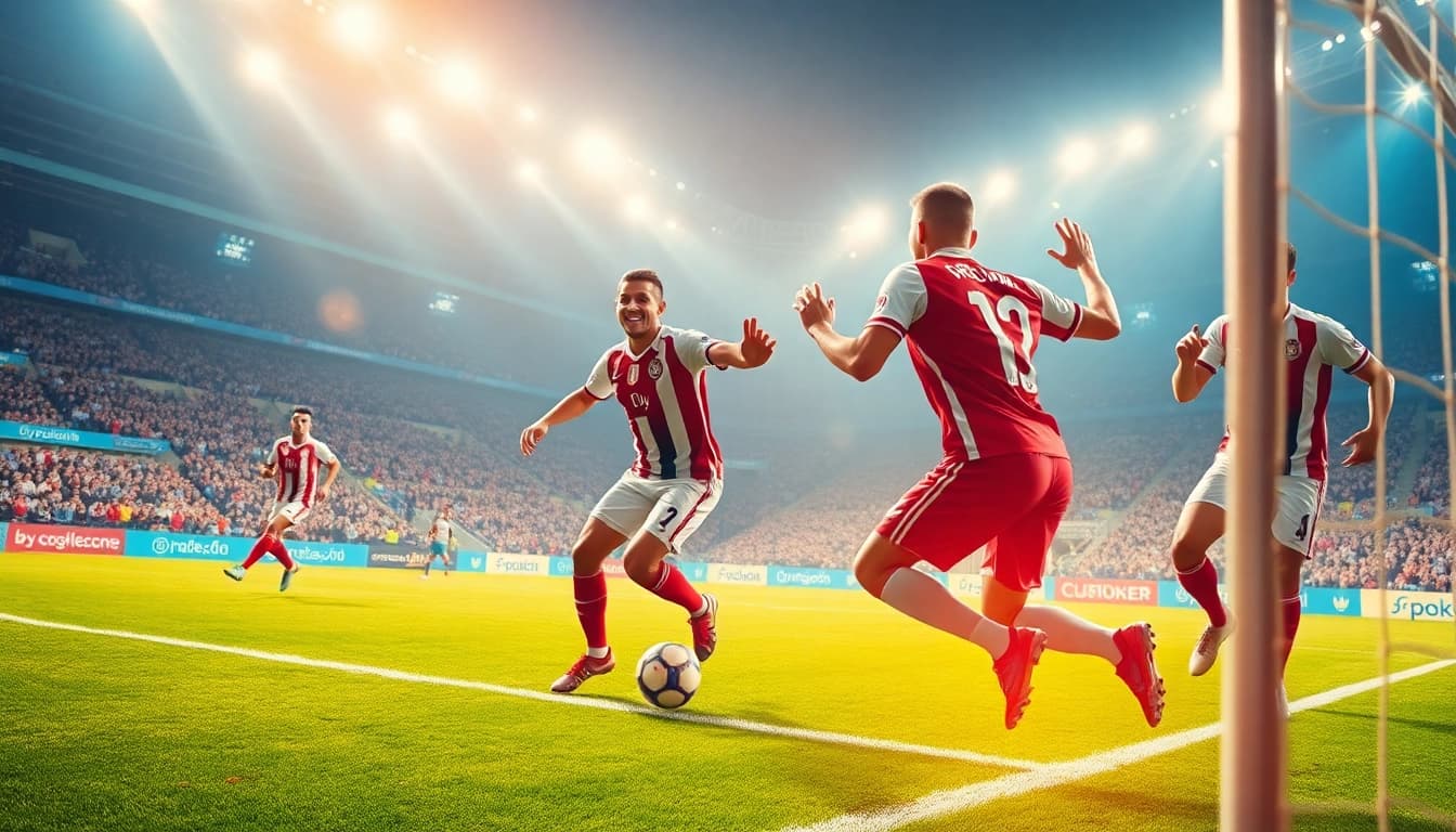 Bet on online Wetten ohne Oasis Sperre with vibrant soccer players celebrating their victory.