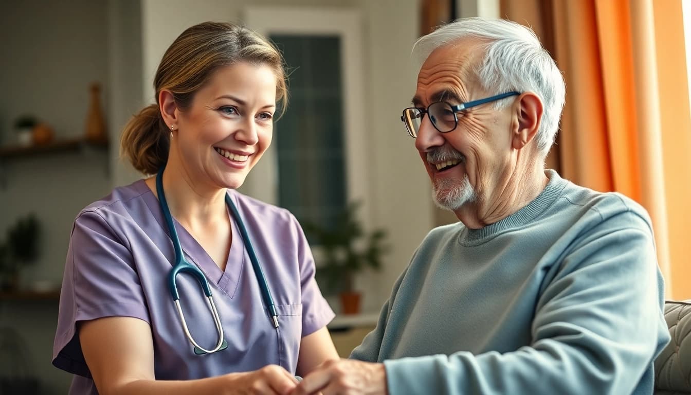 Caregiver providing compassionate support in a home setting, illustrating the essence of Pflegedienst services.