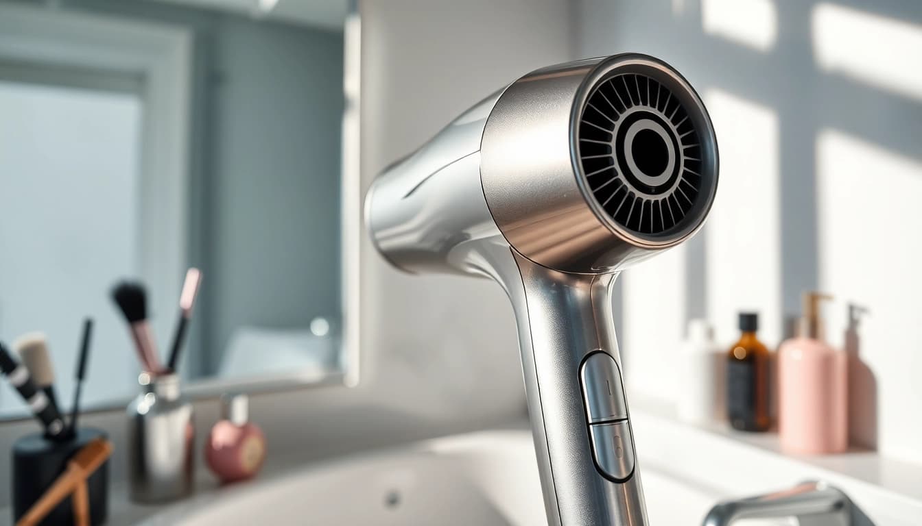Laifen swift Haartrockner zeigt modernes Design und fortschrittliche Funktionen in einem eleganten Badezimmer.