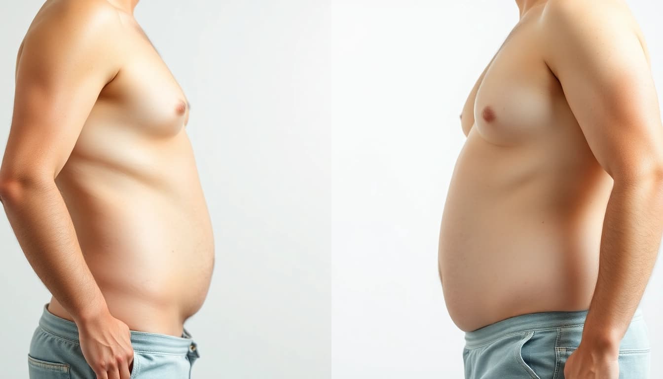Visualisierung der physischen Veränderungen beim Gewichtsverlust im Vergleich zu einem gesunden Körper.