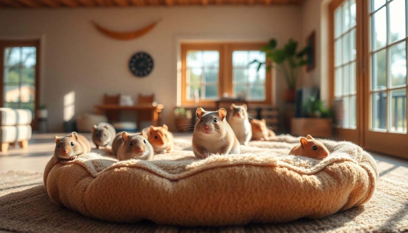 Nagermatte in einem gemütlichen Bereich für Nagetiere mit glücklichen Tieren.