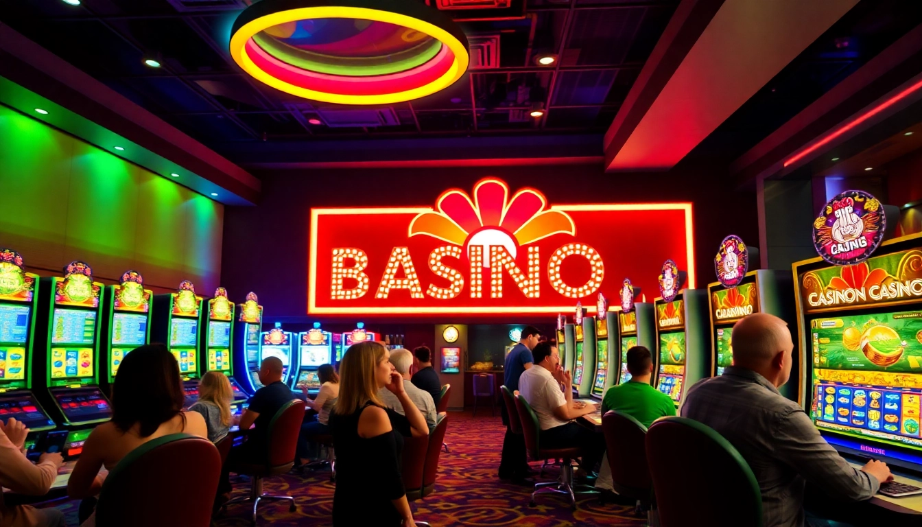 Enjoy thrilling gameplay at the bonus casino with engaging slots and vibrant neon lights.
