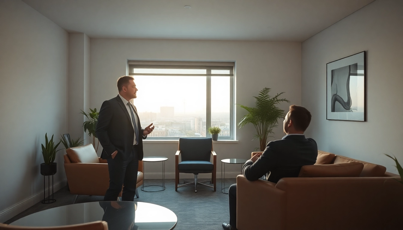 Headhunter Erfurt in einem modernen Büro, während er mit einem Kandidaten spricht, vermittelt Vertrauen und Professionalität.