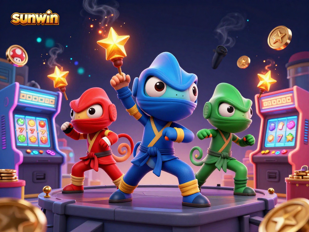 Experience the thrill with sunwin, featuring a dynamic chameleon team in a vibrant casino setting.