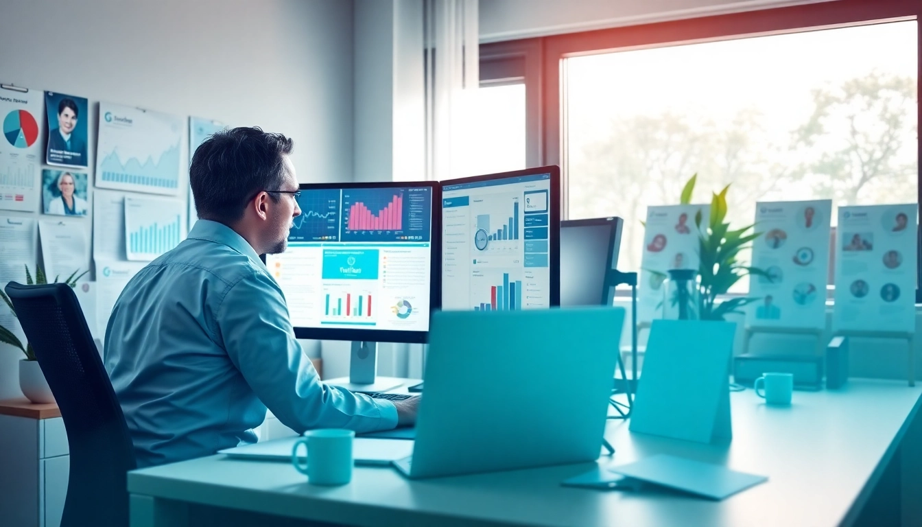 Explore strategies in marketing für pflegedienste with innovative visuals at a professional workspace.