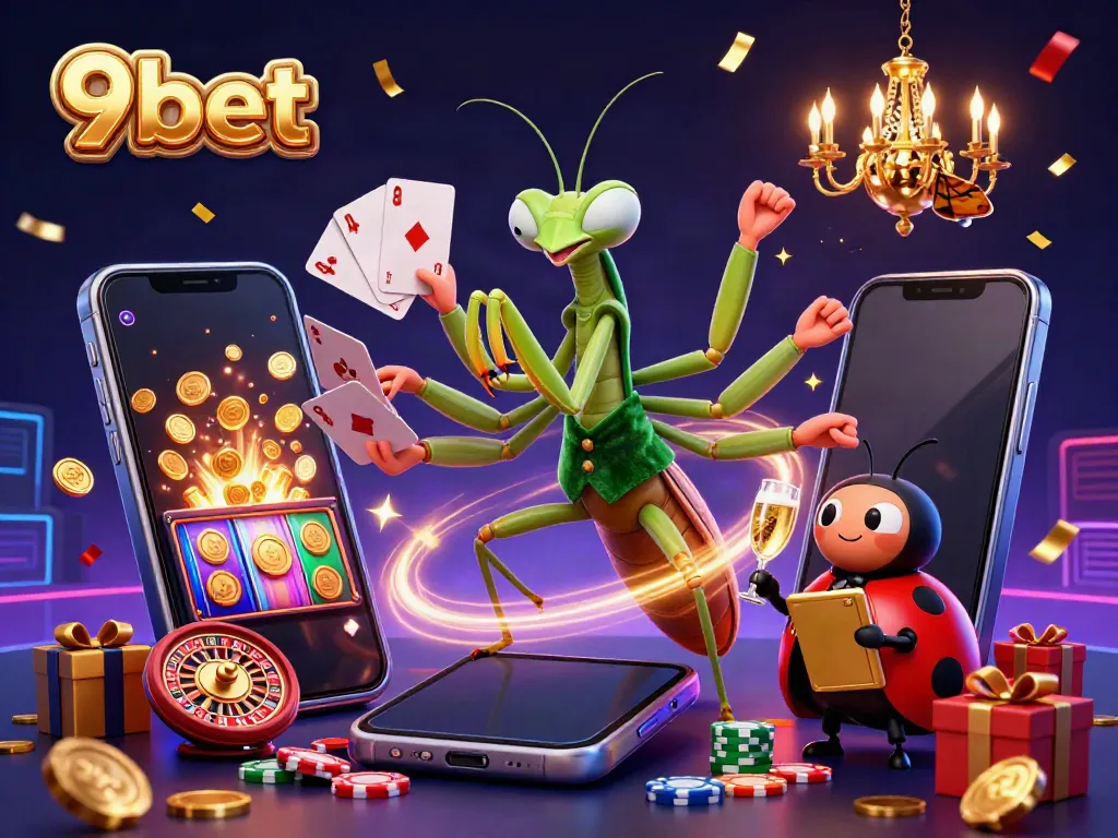 Experience 9bet's vibrant online casino scene with vibrant characters and dynamic games.