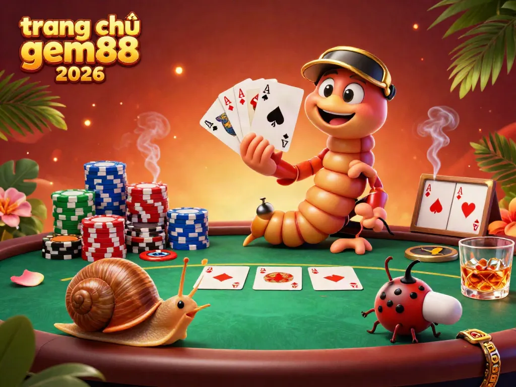 Experience the excitement of the trang chủ gem88 2026 casino with a vibrant dealer and colorful poker elements.