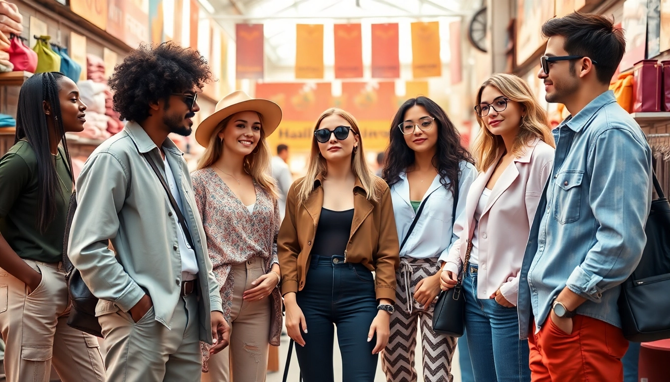 Mode & Lifestyle Onlineshops zeigen trendige Mode in lebendiger Marktszene.
