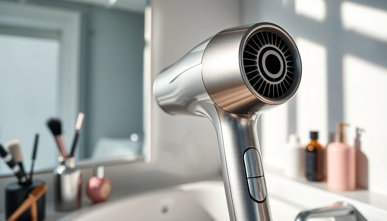 Laifen swift Haartrockner zeigt modernes Design und fortschrittliche Funktionen in einem eleganten Badezimmer.