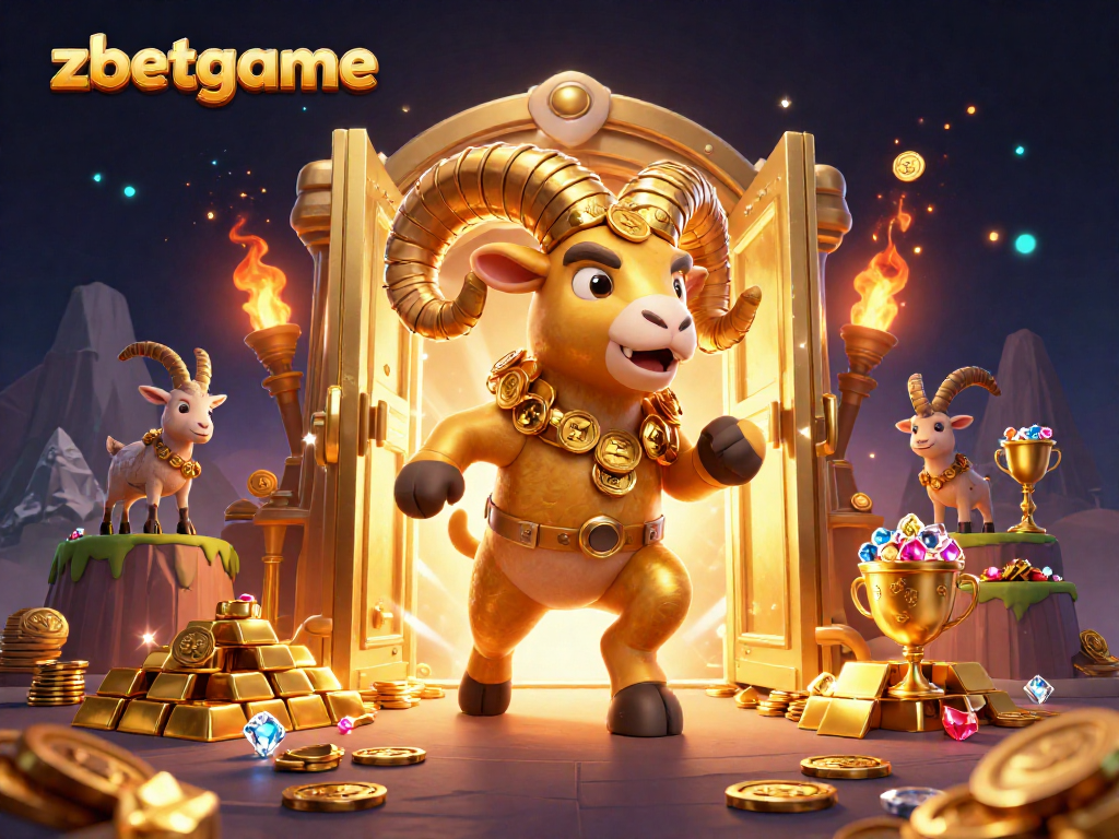 Experience the thrill of zbetgame with golden elements and a massive golden ram in action.