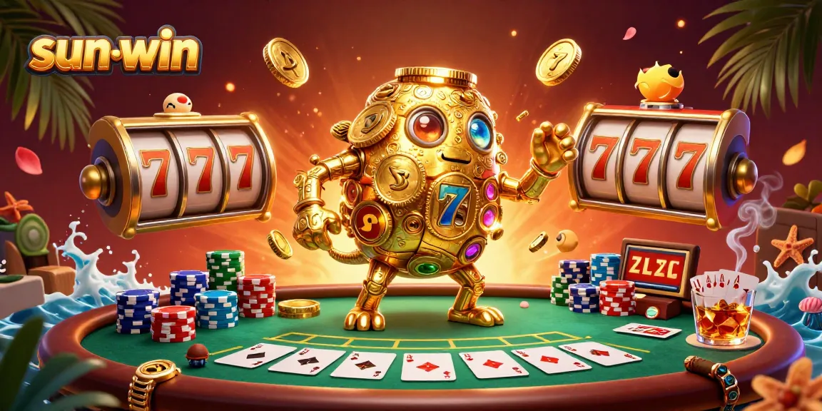 Engage with sun-win's thrilling adventure featuring a golden golem and vibrant slot elements.
