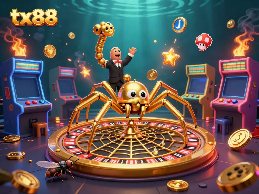 Experience the excitement of tx88 casino with a golden spider and dewdrop roulette wheel.