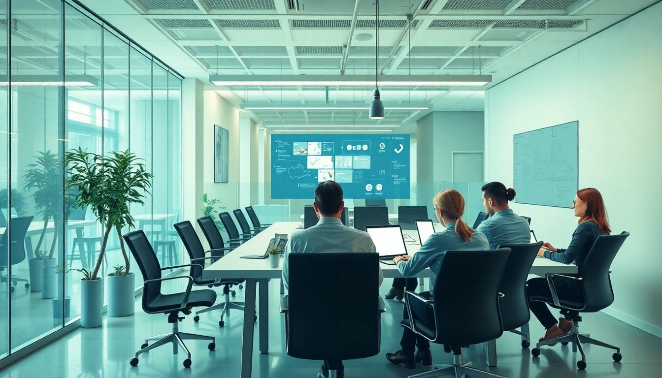 Unternehmensberatung Digitalisierung: Experten beraten in einem modernen Büro über digitale Strategien.