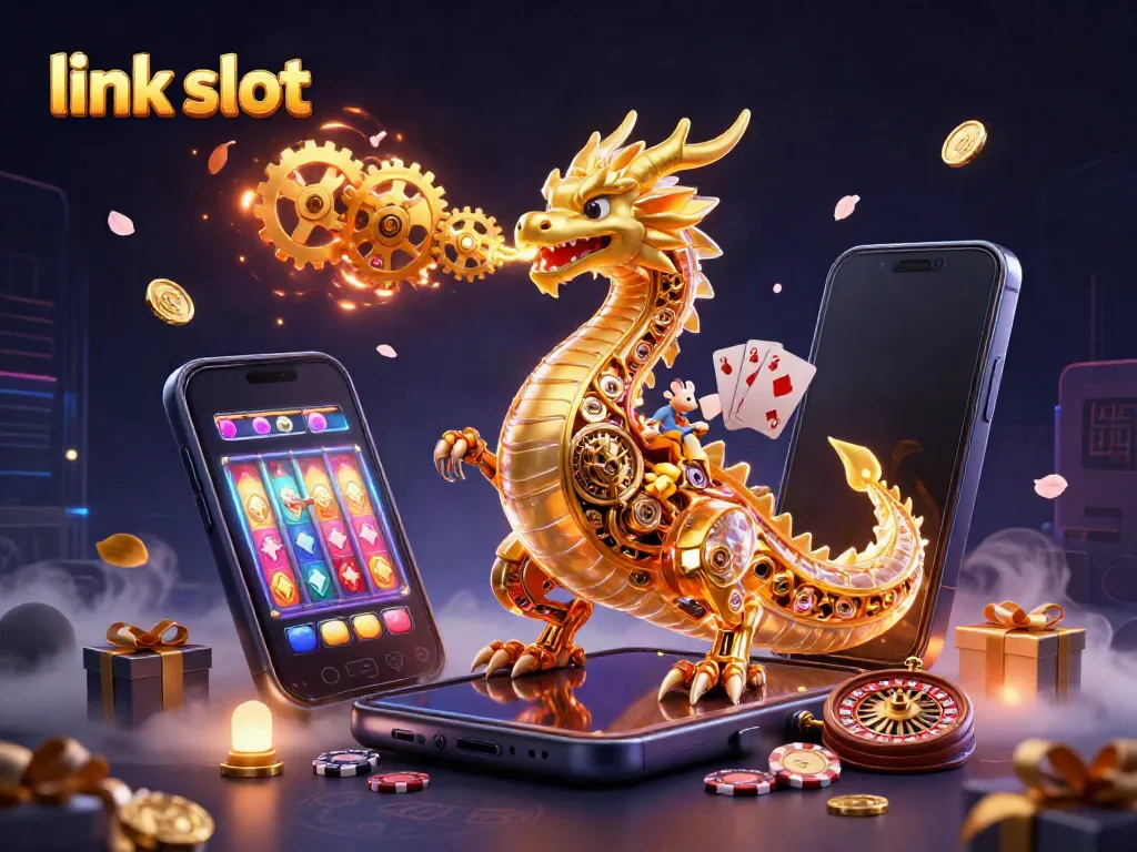 Experience link slot gaming with dragon mechanics, dynamic golden coins, and colorful smartphone visuals.