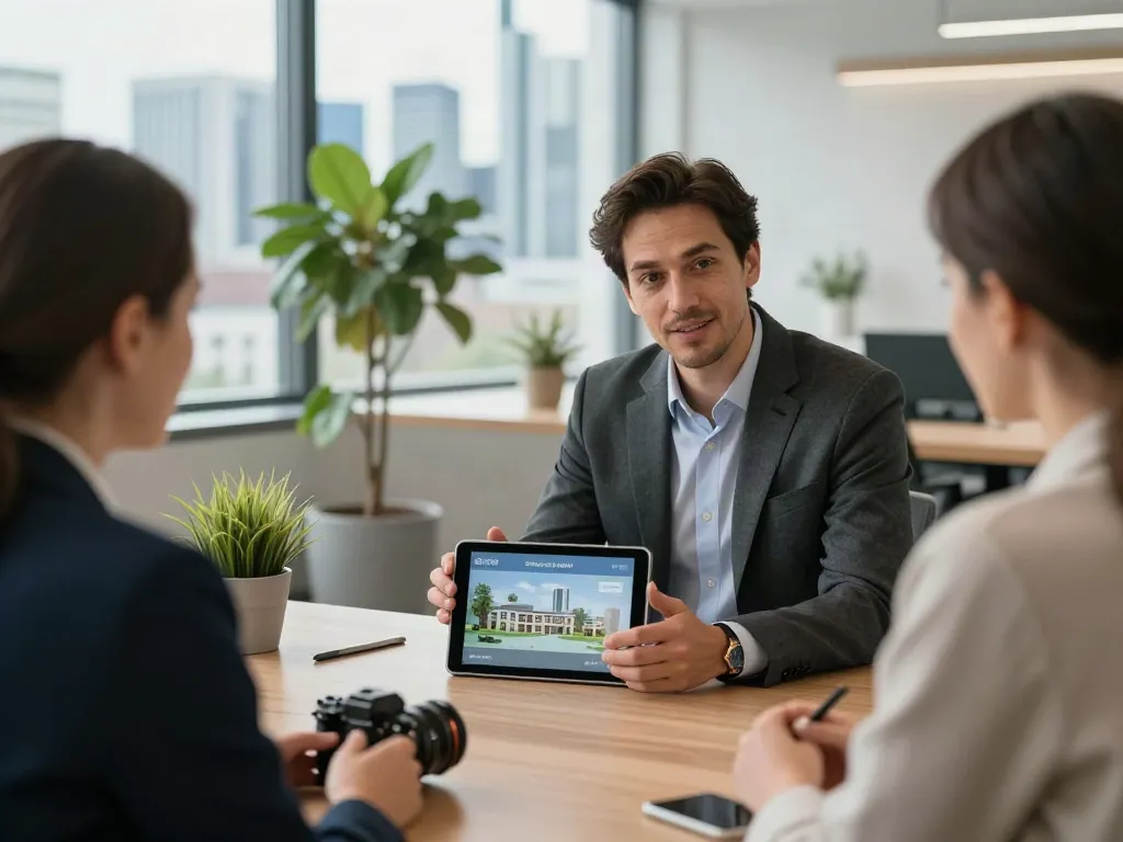 Bester Immobilienmakler Frankfurt berät Kunden zu hochwertigen Immobilienangeboten in modernem Büro.