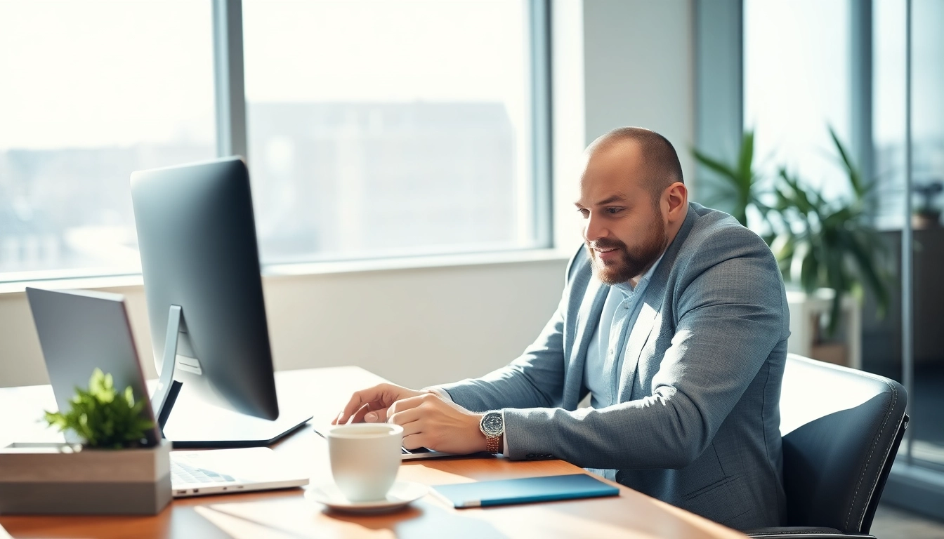 Berater in Wolfsburg bei der Arbeit als Headhunter, Laptop und Notizen auf dem Tisch.