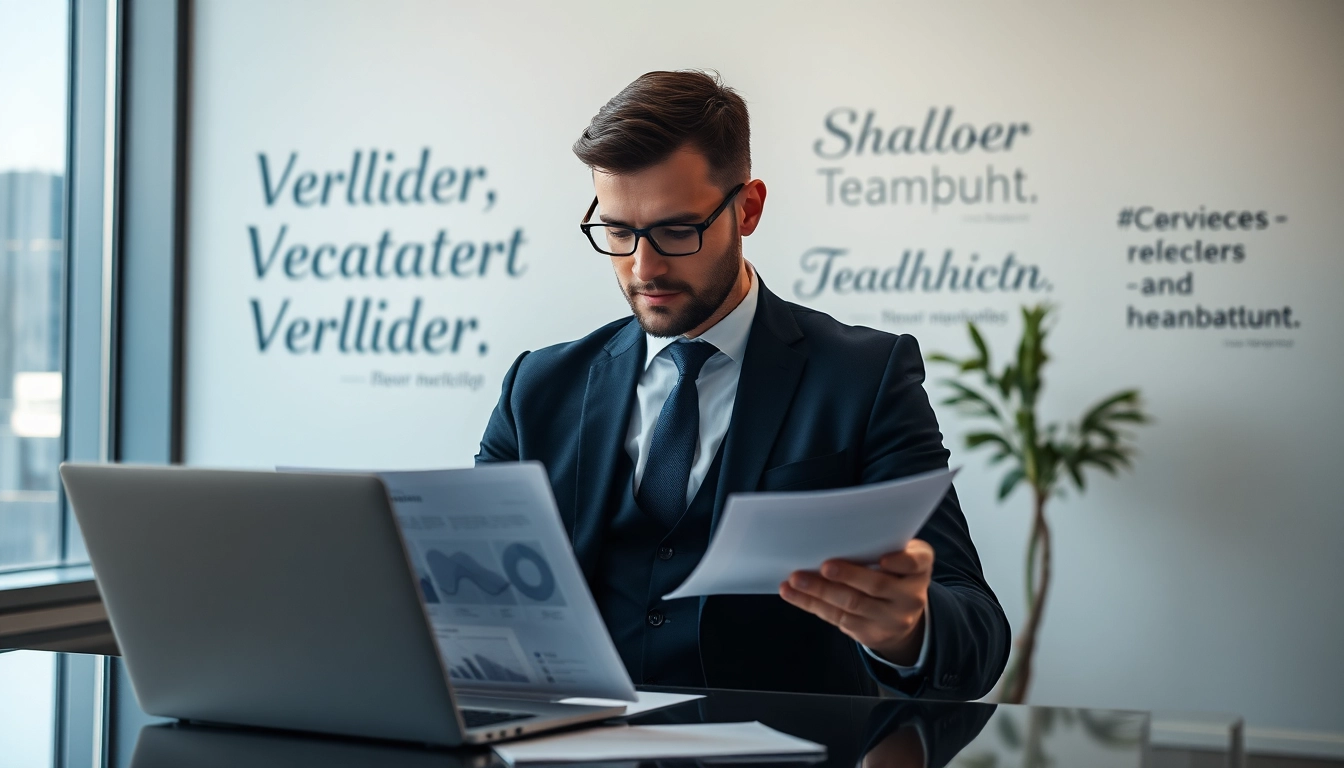 Professioneller Headhunter Vertrieb analysiert Dokumente in modernem Büro.