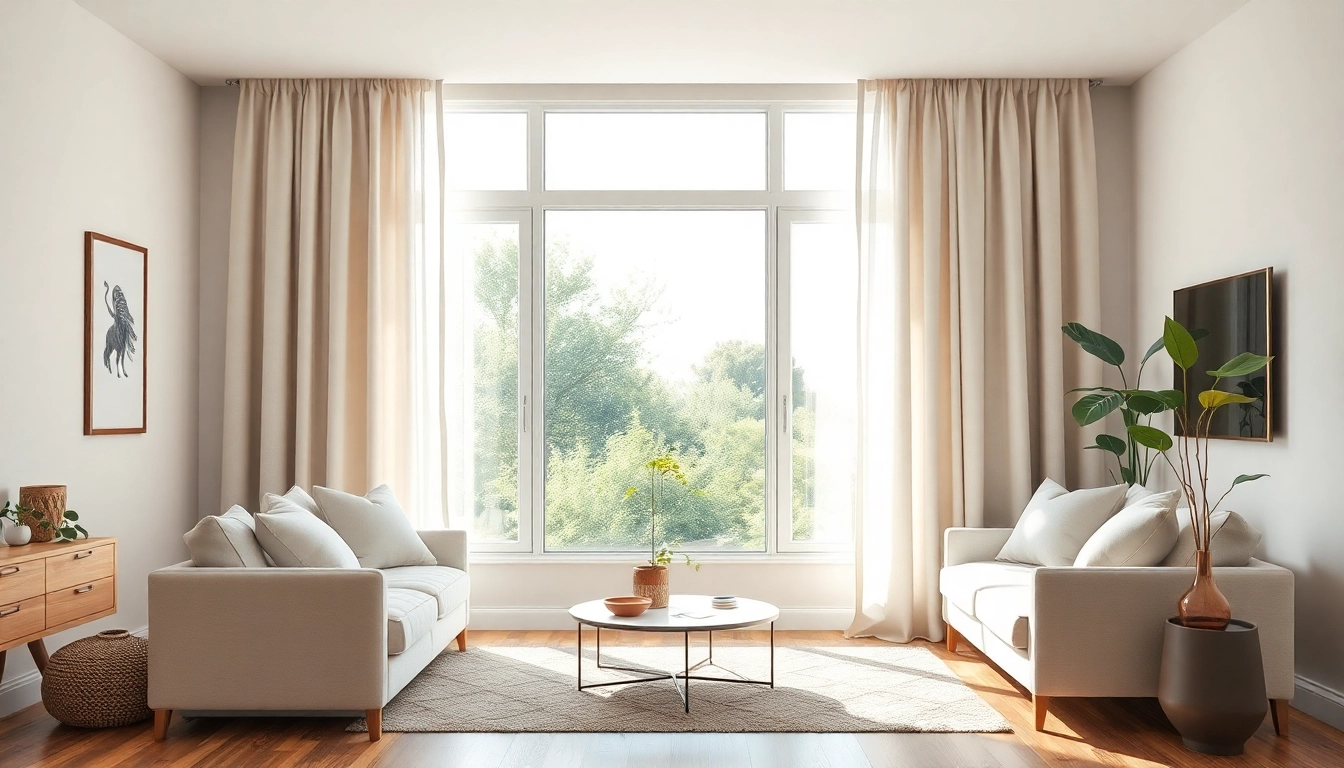 Plissee ohne Bohren in einem modernen Wohnzimmer, das eine harmonische und lichtdurchflutete Atmosphäre schafft.
