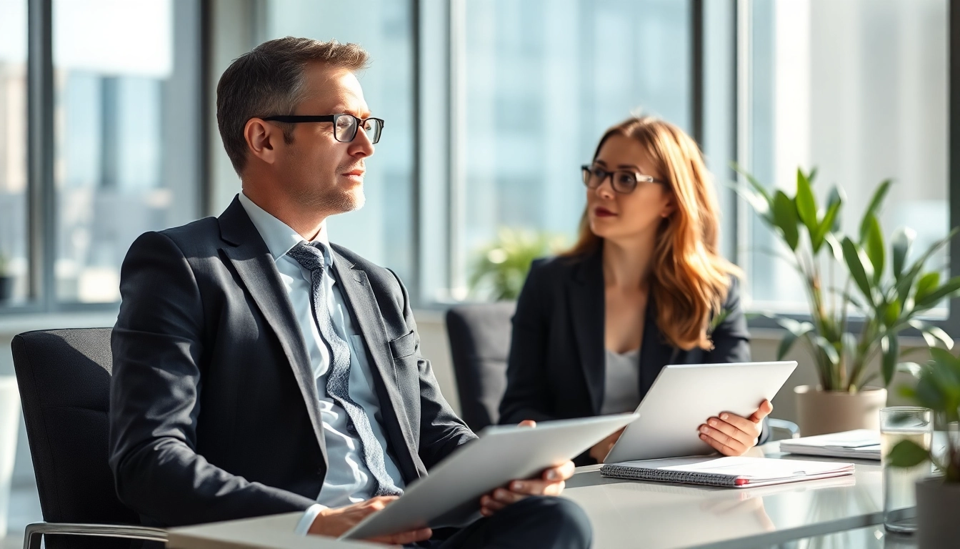 Headhunter Köln führt ein professionelles Gespräch mit einem Kandidaten in modernem Büro