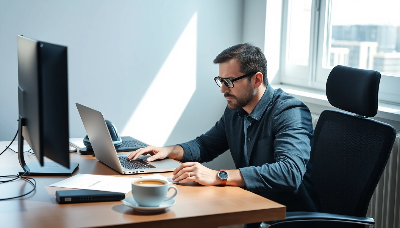 Headhunter IT bei der Arbeit, analysiert Lebensläufe und Stellenangebote am Schreibtisch.