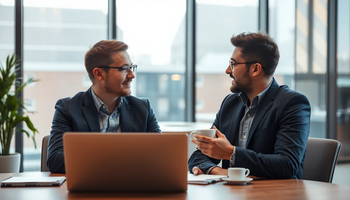 Headhunter Sales im Gespräch mit einem Kandidaten in einem modernen Büro.