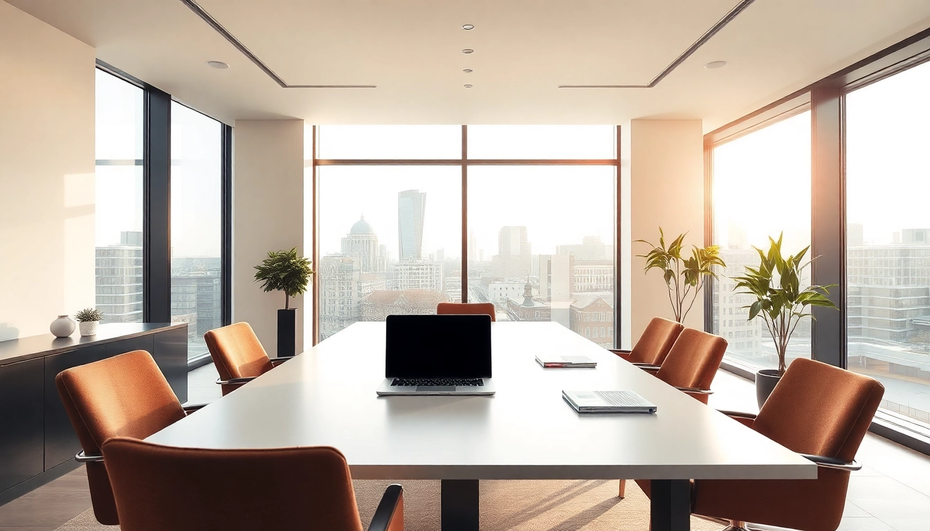 Professionelles Büro in Düsseldorf von Headhunter Düsseldorf mit moderner Einrichtung und Stadtansicht.