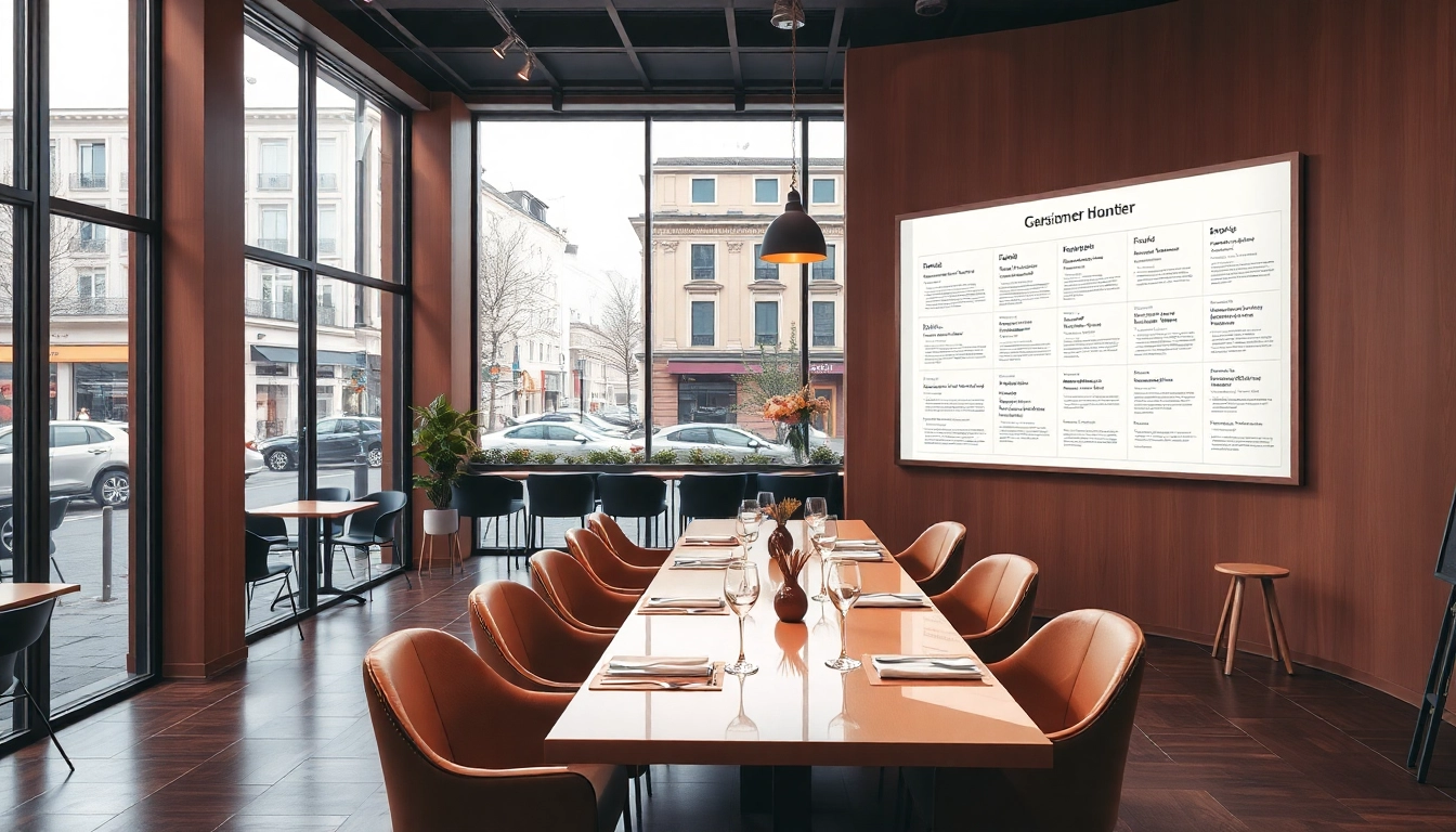 Professioneller Headhunter Gastronomie-Bereich mit eleganten Büromöbeln und Lebensläufen auf einem Tisch.