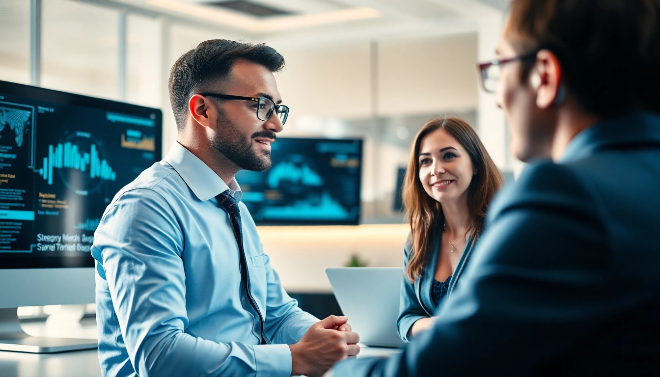 Headhunter IT interviews a candidate in a modern office, showcasing professionalism.