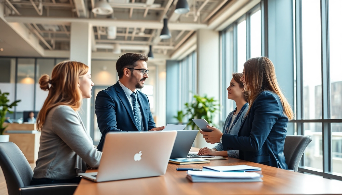 Headhunter Schweiz berät Kunden in einem modernen Büro, während sie strategische Planung angehen.